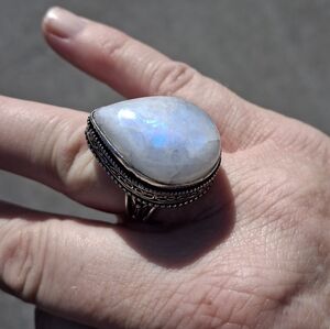 New Rainbow Moonstone 925 Silver Ring.